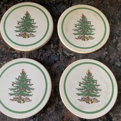 SPODE CHRISTMAS TREE COASTERS SPODE ROUND CORK BACK COASTER SET OF 4
