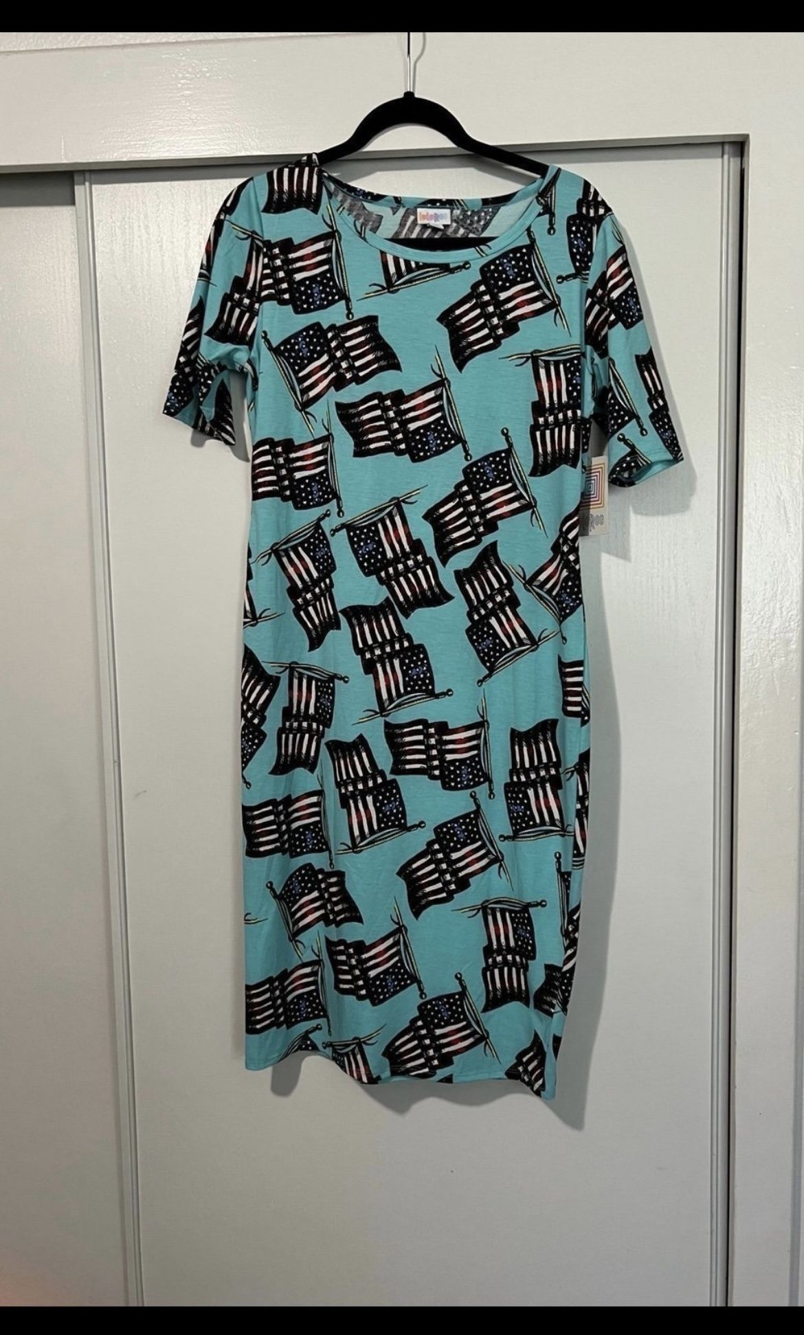 NWT Lularoe American Flag Julia Dress Large