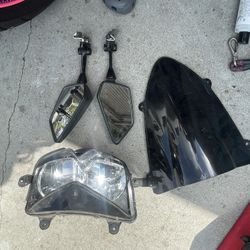 Motorcycle Headlamp mirrors and windshield