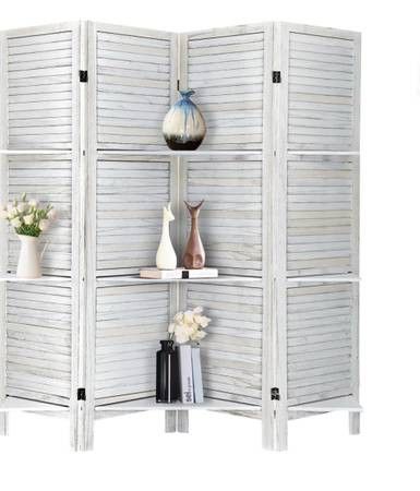 4 Panel 5.6 Ft Tall Partition Wood Room Divider Wood Folding Room Divider Screens Panel Divider&Room Dividers Room Dividers and Folding Privacy Scr