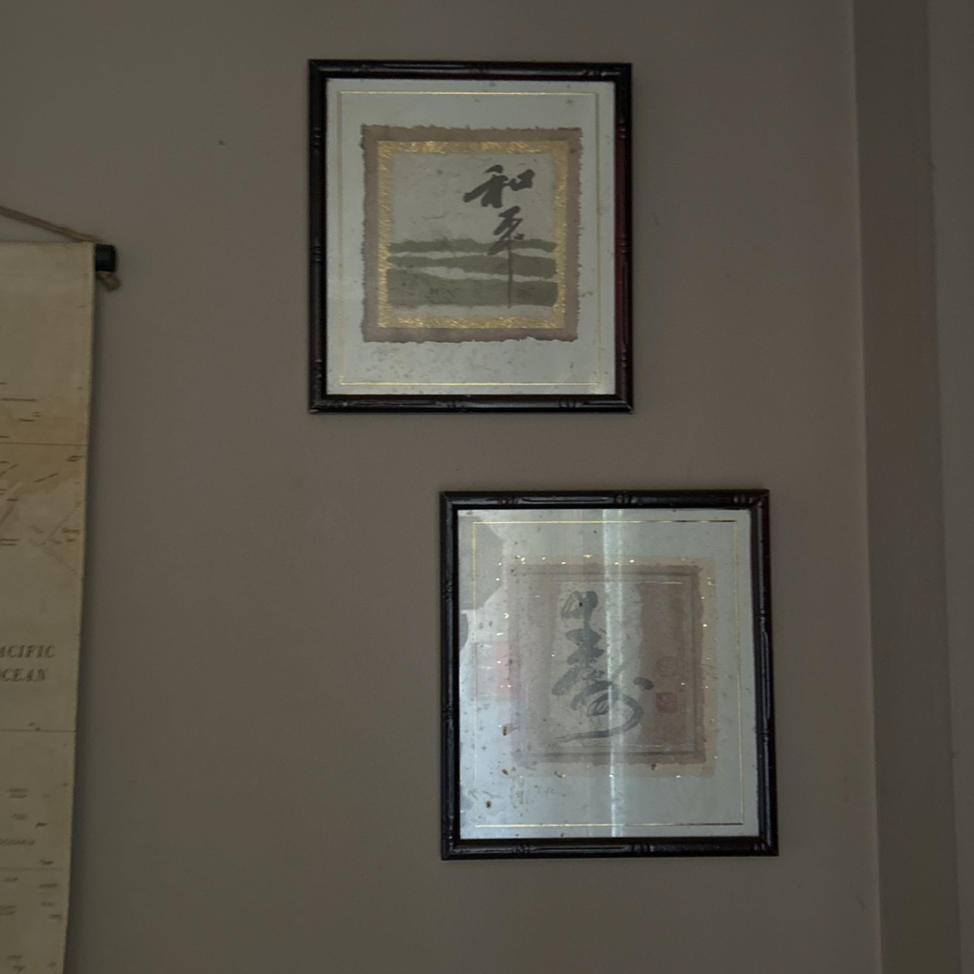 Two Framed Chinese Art, long life, peace