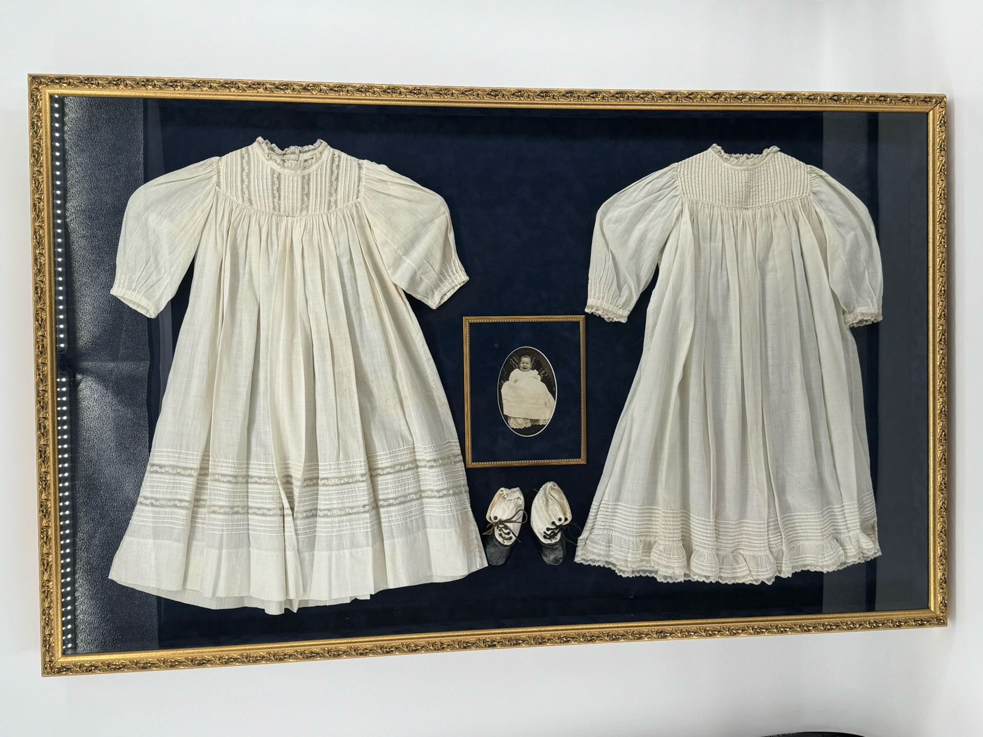 Antique Vintage Framed Christening Gowns Nursery Decor
