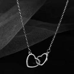 Sterling Silver Double Heart Necklace 