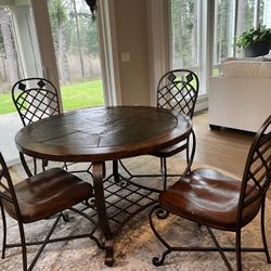 48” Round Table With 30” Height. 4 Wooden Chairs, The Table Top Is Stone So Hardly Any Wear And Tear. 