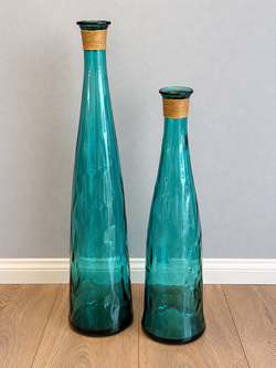 Set of 2 Decorative Teal Glass Vases