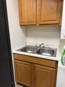 Utility Sink Base Cabinet Unit with Upper Wall Cabinet & Stainless Steel Double-Basin Sink