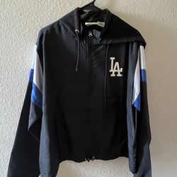 Los Angeles Dodgers Women's Plus Size Anorak Quarter-Zip Hoodie Jacket - Black