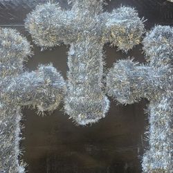 3, 13" tall x 10" wide silver fringe hair with white lining cross for decorating