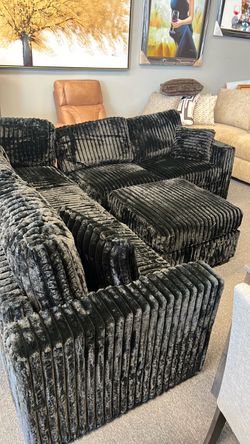 New Black plush corduroy sectional small room special 99x99 5 colors available  must go can finance can deliver