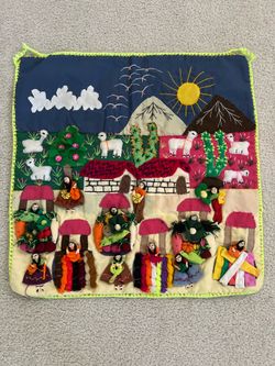 Handmade Peruvian Arpillera Wall Hanging    ~20”x20”