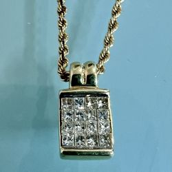 🔥 14KT Yellow Gold Princess-Cut Diamond Pendant/Necklace 9.7g