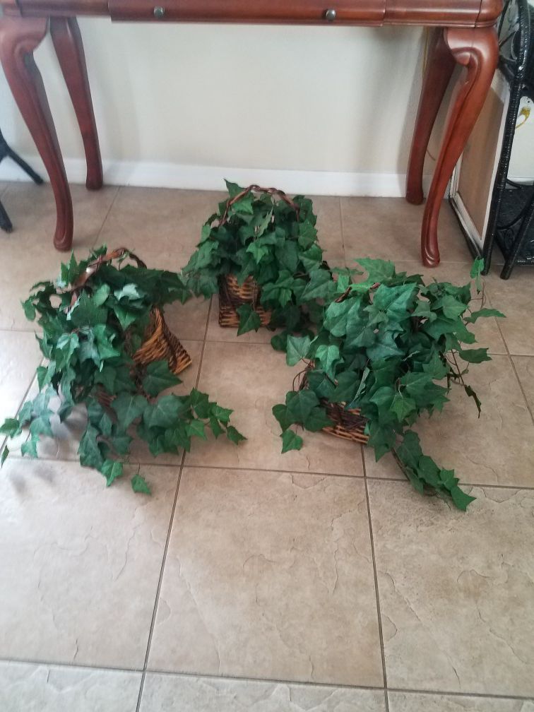 3 Fake Plants in Baskets Decor