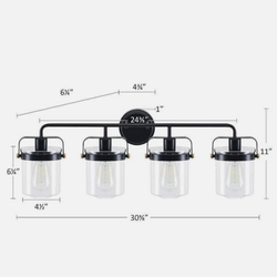 Merra 30 in. 4-Light Matte Black Vanity Light with Clear Glass Shade