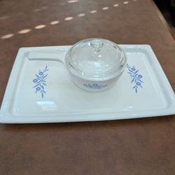 Vintage Corning Ware BLUE CORNFLOWER BAKE BROIL SERVING TRAY With Saucepan And Lid