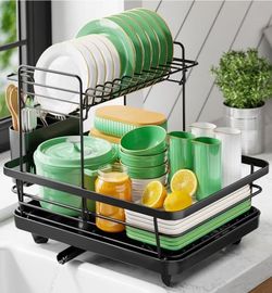 Kitsure Dish Drying Rack for Kitchen Counter, Stainless Steel Sink Organization and Storage Essentials with Cutlery Holder, Home and Appartment Decor,