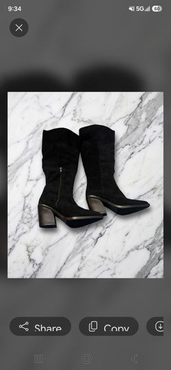 Black Suede Knee-High Heeled Boots