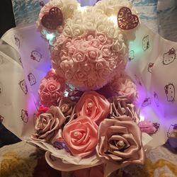Bear Bouquet With Flowers And Lights 