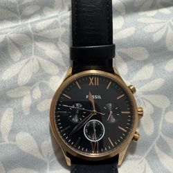 Authentic Fossil Fenmore Midsize Chronograph Gold-tone circle face, Blue Leather Strap, BQ2412