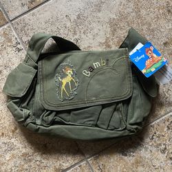 Disney Bambi Purse Handbag Green Canvas Woman Shoulder Bag