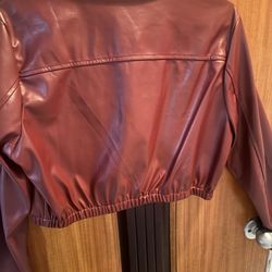 Women’s Burgundy Cropped Leather Jacket – Size XS