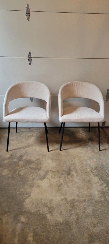 Pair of Dining Chairs in Black Steel, Cream Fabric