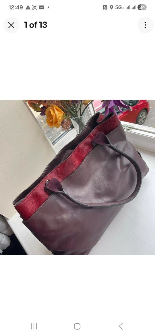 A BELLUCCI Real Leather Handbag Maroon and Red Satchel Bag Made in