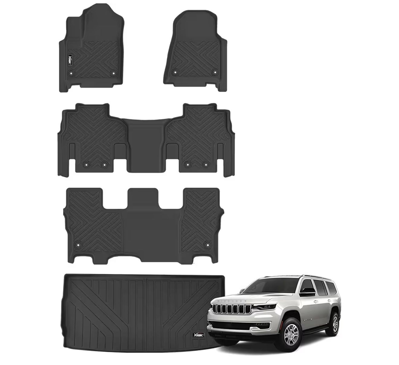 Floor Mats for 2022 2023 2024 2025 Jeep Wagoneer 8 Seats with Trunk Mat All Weather TPE Protection 3 Rows Car Floor Liners Full Set with Cargo Liners