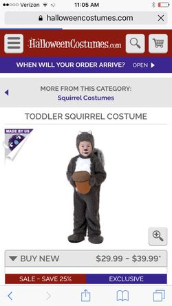 Squirrel costume 3T/4t - $25 like new