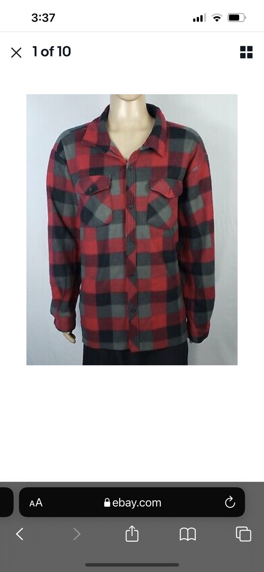 2XL Open Trails Fleece Shirt Mens Red Gray Check Plaid Long Sleeves