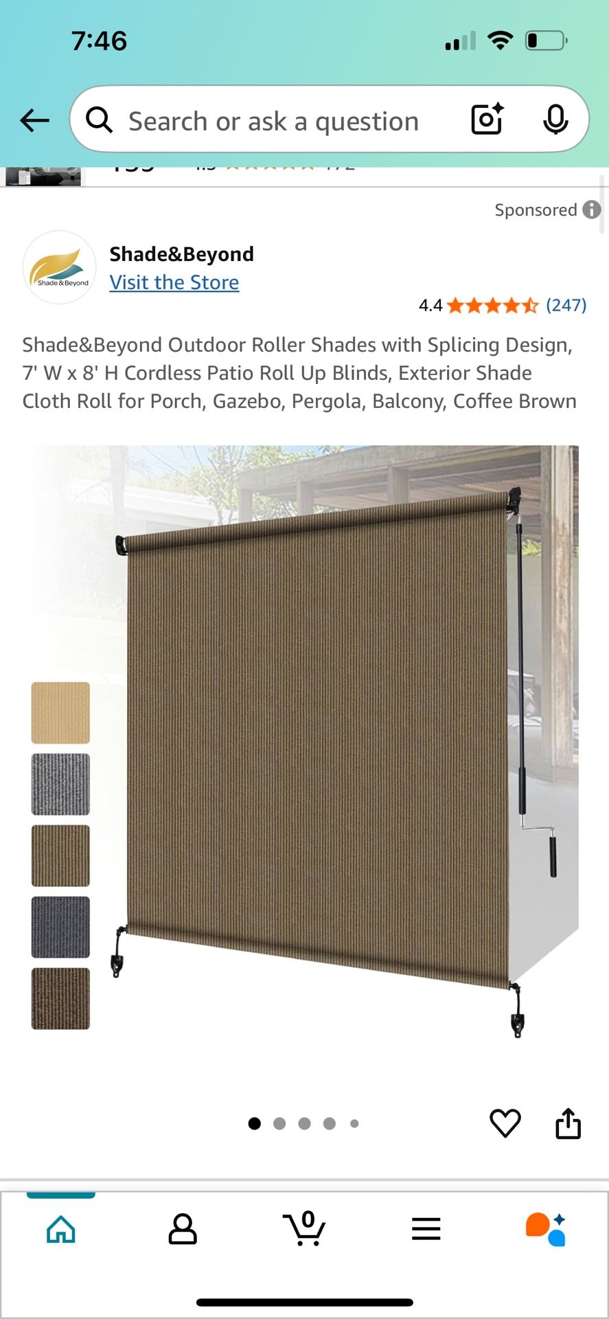 Coolaroo Outdoor Roller Shade with Wand - 80% UV Block