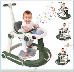 Baby Walker, 4-in-1 Baby Walker with Wheels Portable, Foldable Infant Toddler Walker for Boys Girls 6-18 Month,Removable Footrest,Car Steering Wheel &