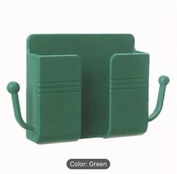 Green Wall Mount Cell Phone Charging Organizer With Cord Hooks