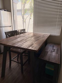 Wooden Dining Table Set W/ 4 Chairs + Bench