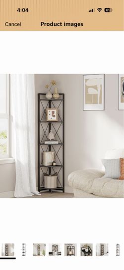 5 Tier Corner Shelf Stand, 64" H Tall Corner Bookshelf, Black, Industrial Metal Corner Shelf for Living Room Decor, Plant Stand Display Shelf for Bedr