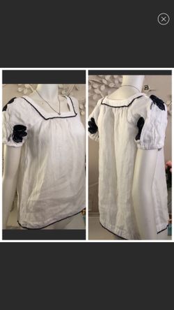 J Crew Embroidered Tunic Top Blue White