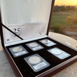 Rare 2011 MS/PF70 Silver Eagle Anniversary Set Mercanti Signed 