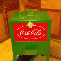 Vintage 1970 0 Coca-Cola Galvanized Cooler Green Almost 3 Ft Tall 17 In Wide