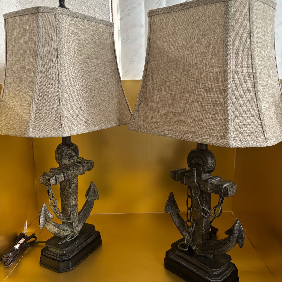 Nautical Polyresin Table Lamps with Anchor (set of 2