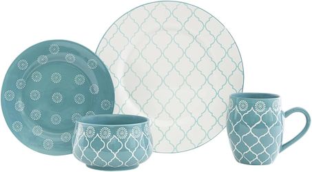 Turquoise sister piece round trellis ceramic service for 4 dinnerware set