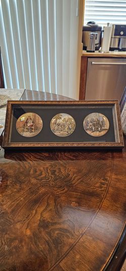 Antique 19th Century Ceramic Pot lids Transferware Vintage Three Scenes Wall Hanger / Collectible / Mcm / Hollywood Recency / Decorative / Decor