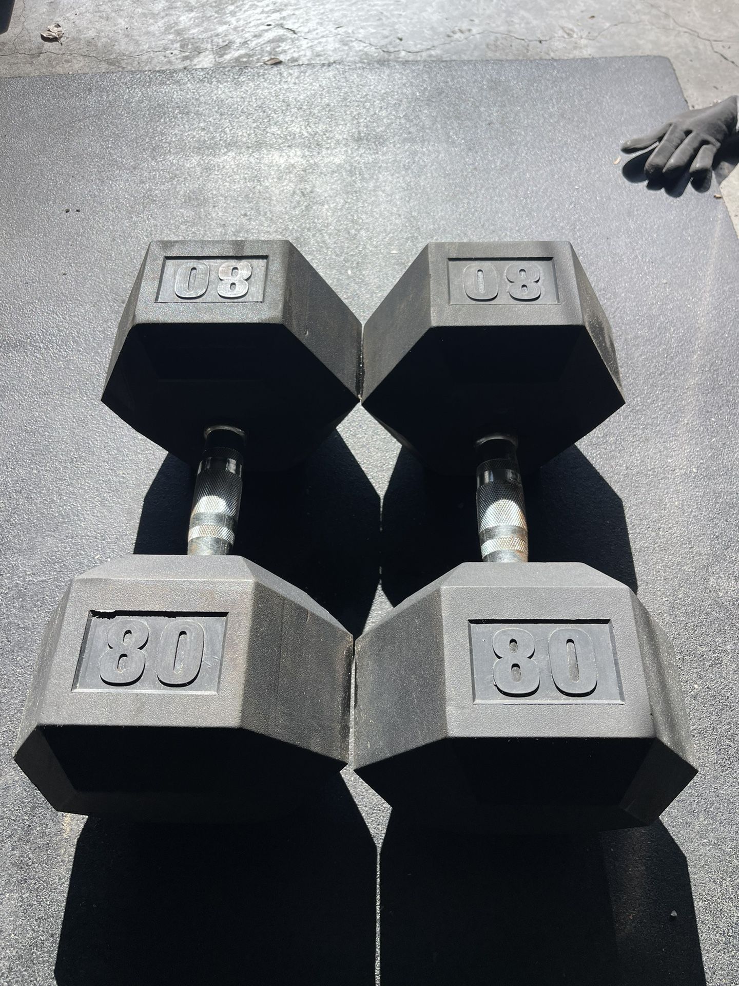 80 lbs Hex Rubber Dumbbell Weights…. Home Gym Fitness…