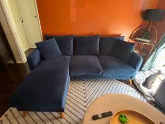Mid-Century Style-Navy Blue Velvet Couch