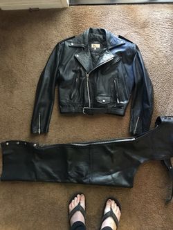 Black Motorcycle Jacket And Chaps And Accessories