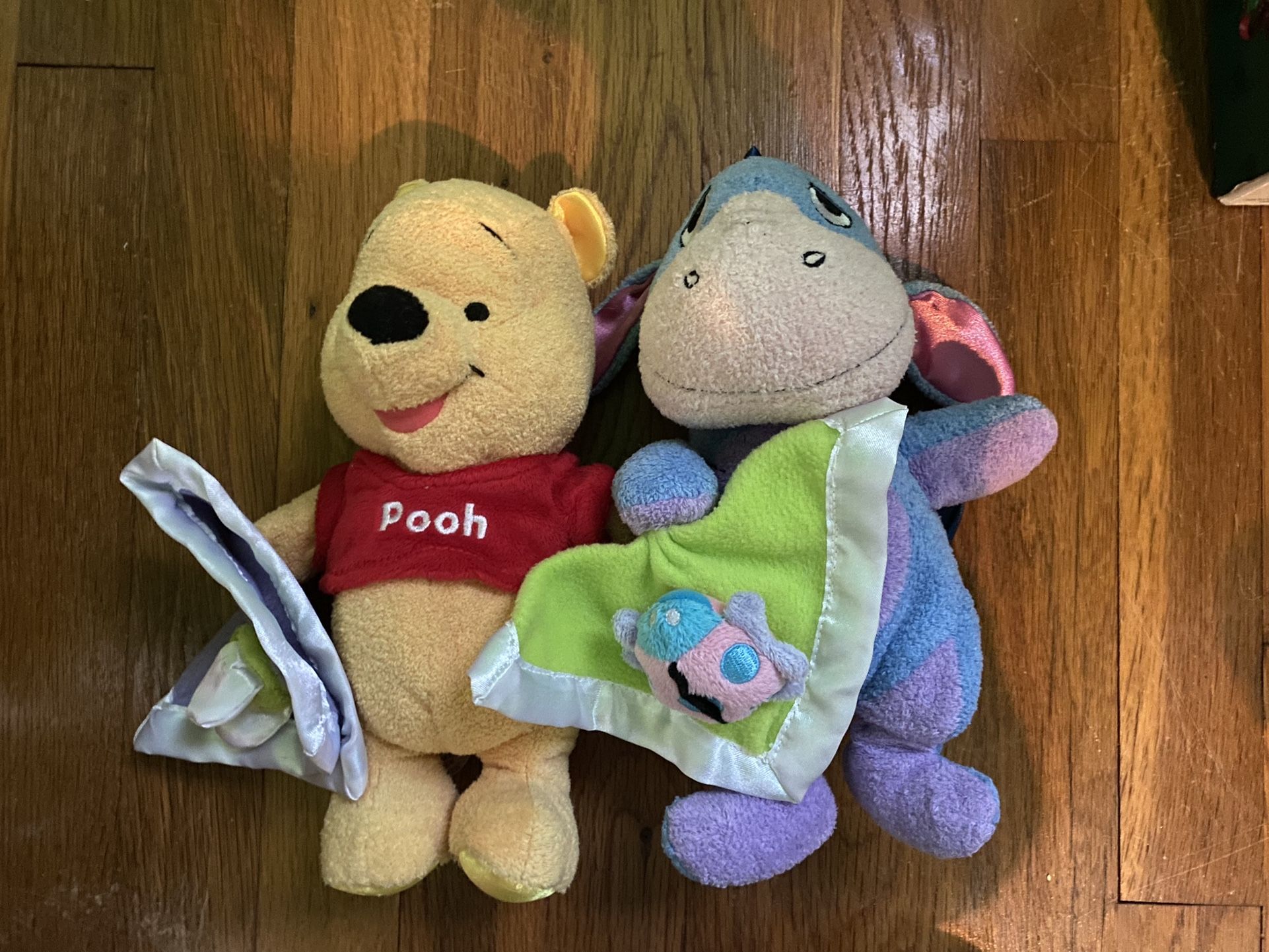Disney My First Winnie The Pooh & Eeyore 9” Plush Rattle  Blanket With Bee Lot