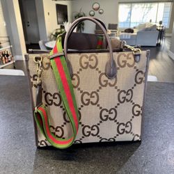 Gucci - Leather Trimmed Monogrammed Tote
