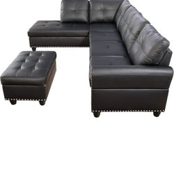 Leather Sectional Couches With Ottoman 