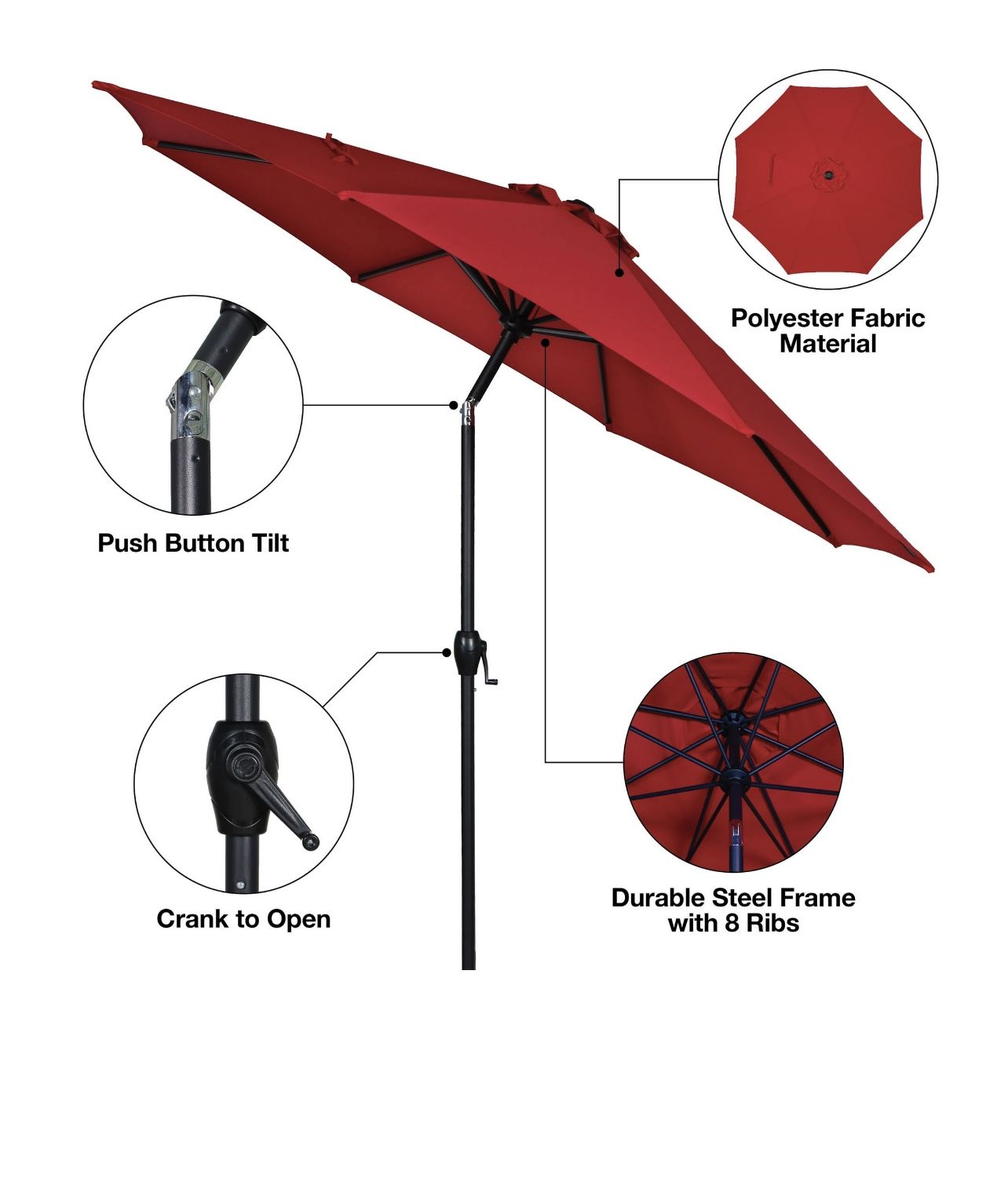 Mainstays 9ft Really Red Round Outdoor Tilting Market Patio Umbrella