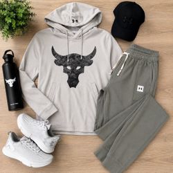 Under Armour Project Rock Men’s XL Gray Brahma Bull Hoodie