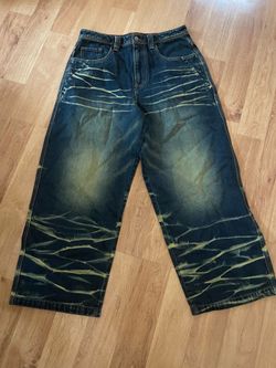 Vitriol Void Scales Green Wash Wide Leg Jeans