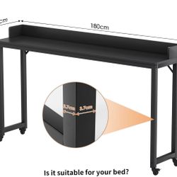 Arlopu Overbed Table with 360° Wheels, Queen Size Mobile Bed Desk with Heavy Duty Metal Leg, Sturdy Laptop Cart & Dining Table for Bedroom, Living Roo